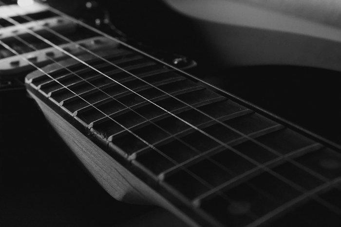 Guitar fretboard close-up